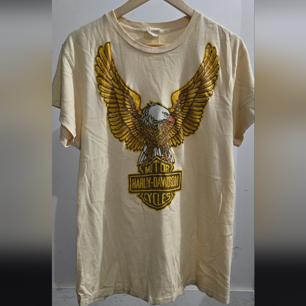 Vintage Harley-Davidson Tan T-Shirt with Eagle Graphic